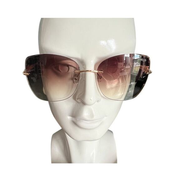 CHANEL Oversized Square Gold Frameless Gradient Gray Lens Sunglasses (CHXX050) - Picture 1 of 8